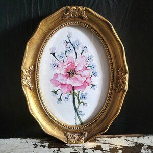 Vintage Floral Framed Art Print Pink Peony Gold Ornate Composite Frame